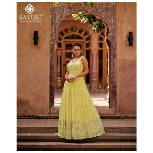 Georgette RIN197 SAYURI DESIGNER KAVYA (3 PCS) Gowns Wholesale Embroidery Gowns Anarkali Gown Long