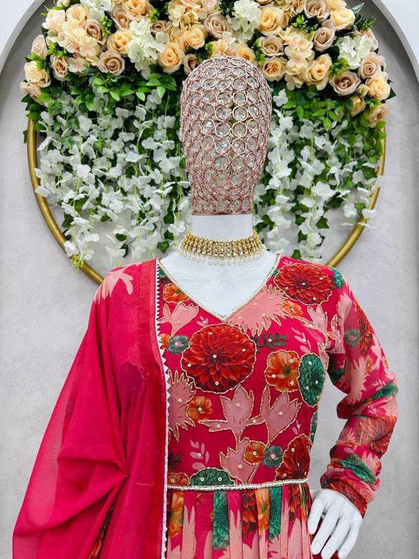 Georgette RIN206 530 Gowns Wholesale Printed Gowns Fancy Gowns Anarkali Gown