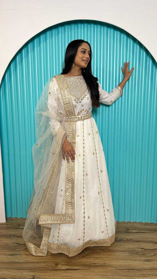 Georgette RIN213 L276 Gowns Wholesale Fancy Gowns Work Gowns Wedding Gown White Gown