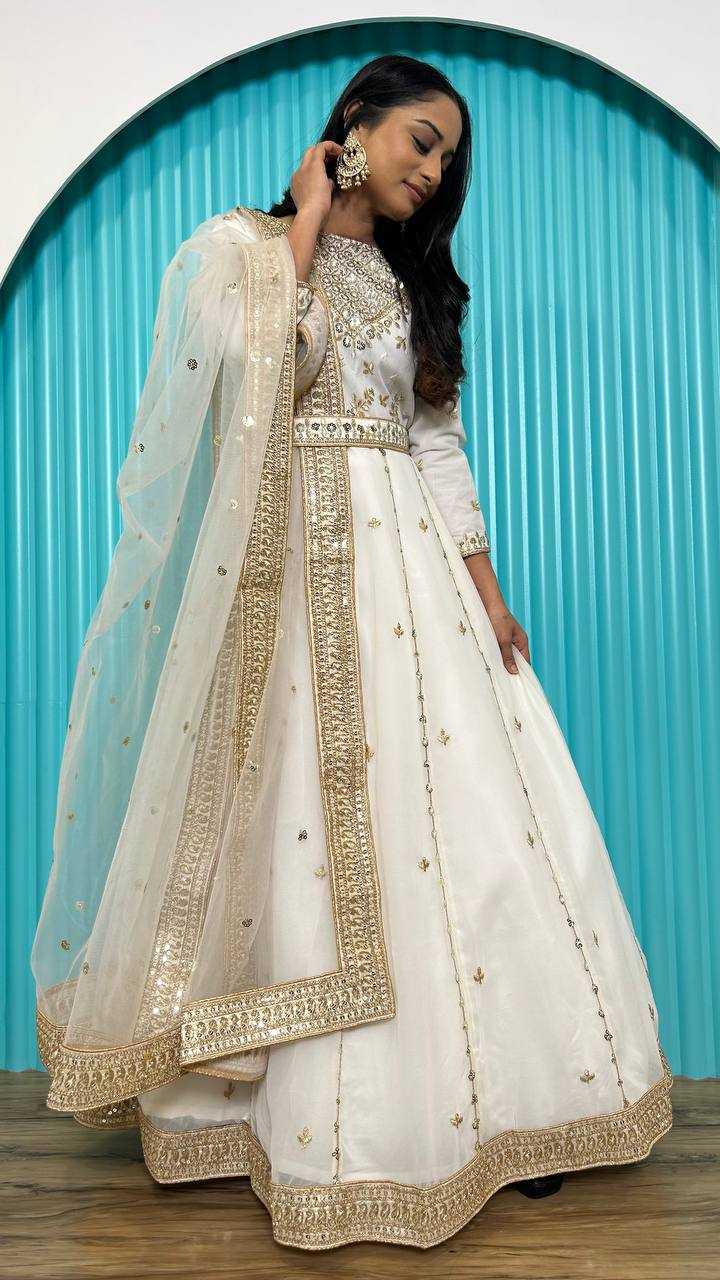 Georgette RIN213 L276 Gowns Wholesale Fancy Gowns Work Gowns Wedding Gown White Gown