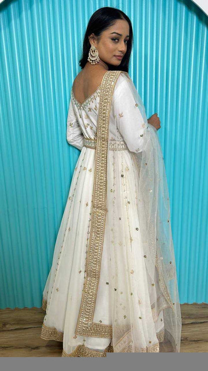Georgette RIN213 L276 Gowns Wholesale Fancy Gowns Work Gowns Wedding Gown White Gown