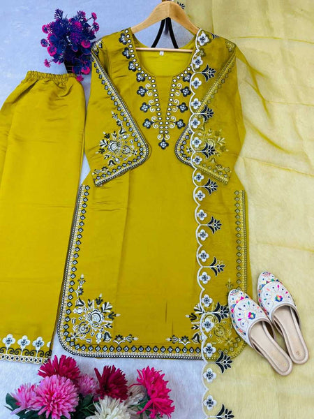 Heavy Roman Silk RIN212 7049 Suits & Dresses Wholesale Ladies Suits Embroidery Suits Palazzo Suit