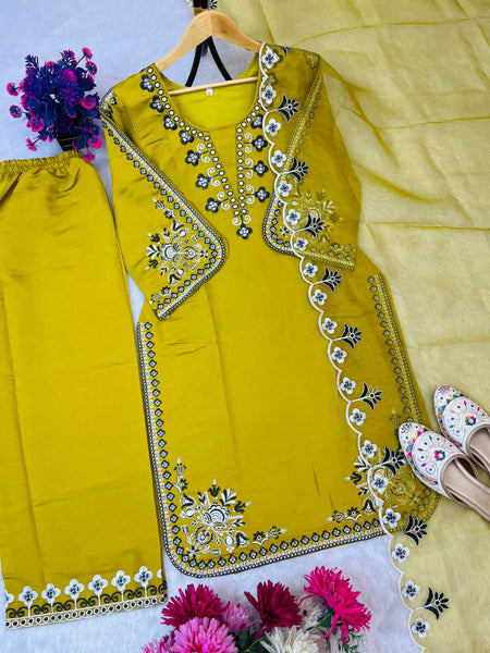 Heavy Roman Silk RIN212 7049 Suits & Dresses Wholesale Ladies Suits Embroidery Suits Palazzo Suit