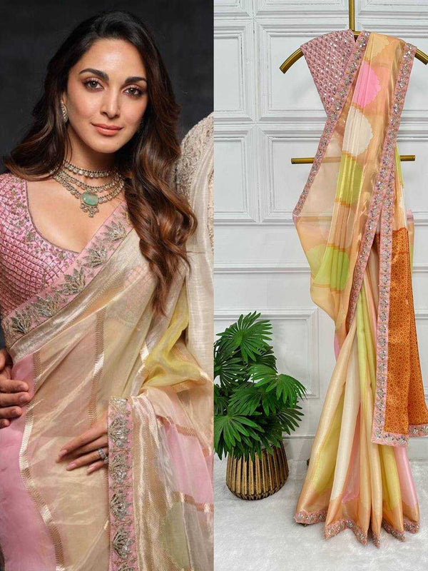 Jimmy Choo RIN215 467 Sarees Bollywood Collections Wholesale Printed Sarees Embroidered Sarees Lace Border Sarees Kiara Advani Sarees