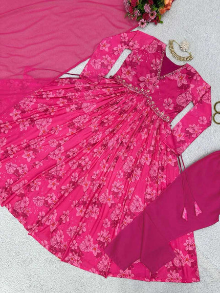 MUSLIN RIN133 1390 SUITS & DRESSES WHOLESALE ALIA CUT PRINTED GEORGETTE ANARKALI PARTY WEAR SUITS