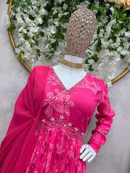 MUSLIN RIN133 1390 SUITS & DRESSES WHOLESALE ALIA CUT PRINTED GEORGETTE ANARKALI PARTY WEAR SUITS