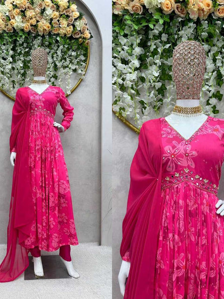 MUSLIN RIN133 1390 SUITS & DRESSES WHOLESALE ALIA CUT PRINTED GEORGETTE ANARKALI PARTY WEAR SUITS