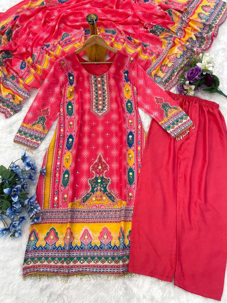 Muslin Silk RIN129 027 Suits & Dresses Wholesale Ladies Suits Kashmiri Suits Palazzo Suit Handwork Suits