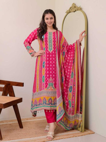 Muslin Silk RIN129 027 Suits & Dresses Wholesale Ladies Suits Kashmiri Suits Palazzo Suit Handwork Suits