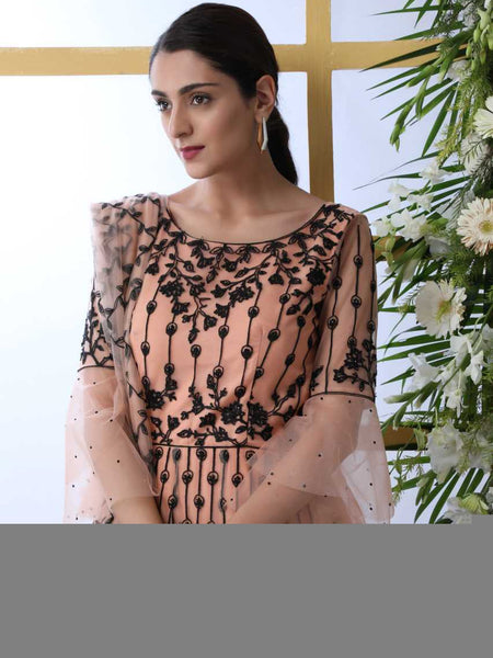 Net KESH417 4201 Gowns Wholesale Embroidery Gowns Net Gowns Peach Gown