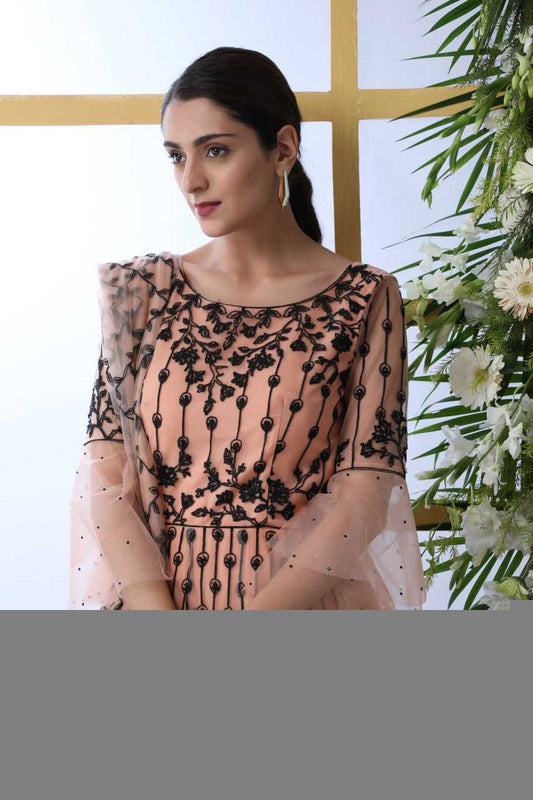Net KESH417 4201 Gowns Wholesale Embroidery Gowns Net Gowns Peach Gown