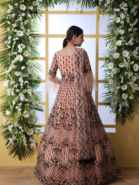 Net KESH417 4201 Gowns Wholesale Embroidery Gowns Net Gowns Peach Gown