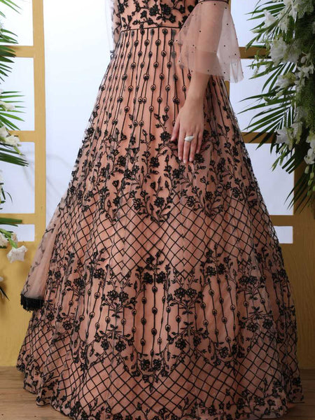 Net KESH417 4201 Gowns Wholesale Embroidery Gowns Net Gowns Peach Gown