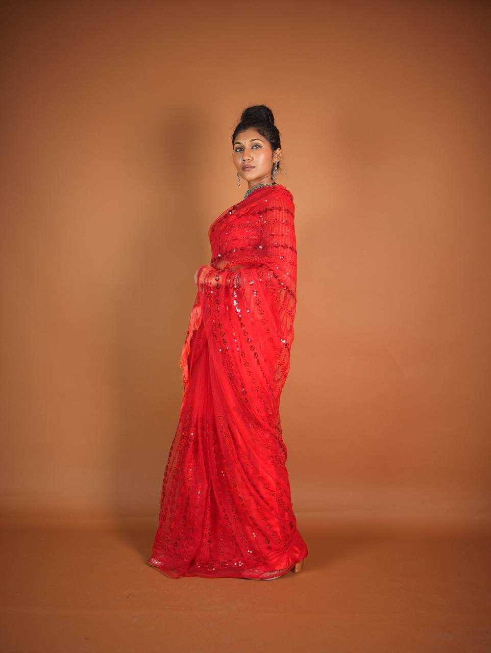 Net RIN213 L320 Sarees Wholesale Party Wear Sarees Fancy Sarees Sequence Sarees Net Sarees Red Sarees