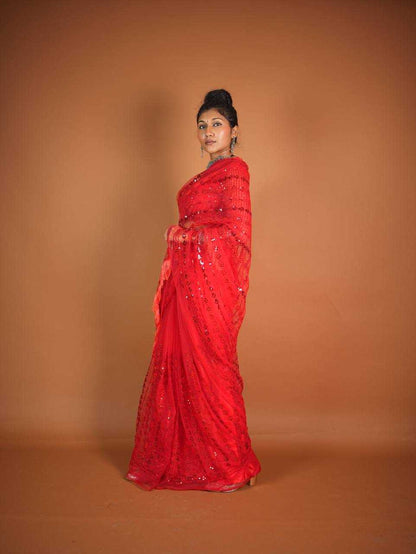 Net RIN213 L320 Sarees Wholesale Party Wear Sarees Fancy Sarees Sequence Sarees Net Sarees Red Sarees