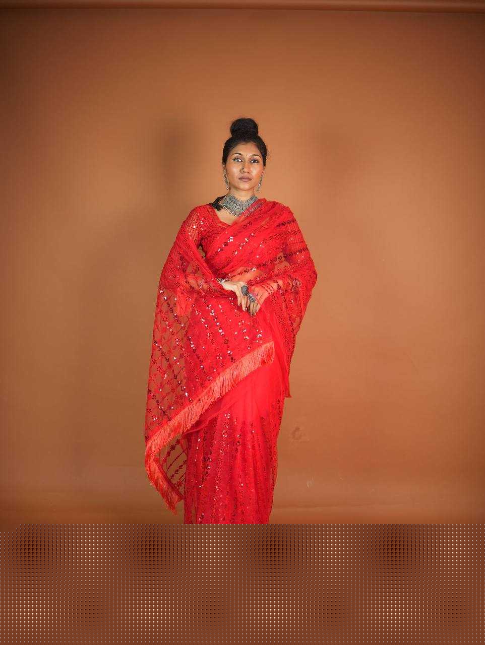 Net RIN213 L320 Sarees Wholesale Party Wear Sarees Fancy Sarees Sequence Sarees Net Sarees Red Sarees