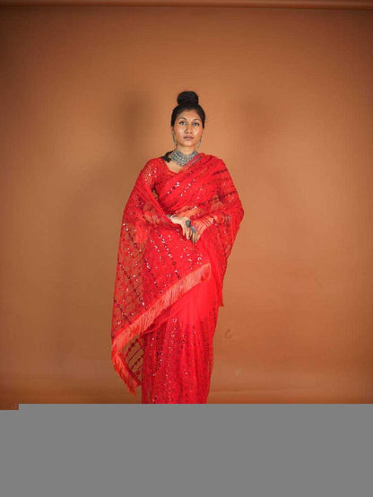 Net RIN213 L320 Sarees Wholesale Party Wear Sarees Fancy Sarees Sequence Sarees Net Sarees Red Sarees