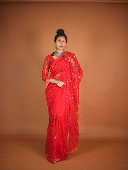 Net RIN213 L320 Sarees Wholesale Party Wear Sarees Fancy Sarees Sequence Sarees Net Sarees Red Sarees