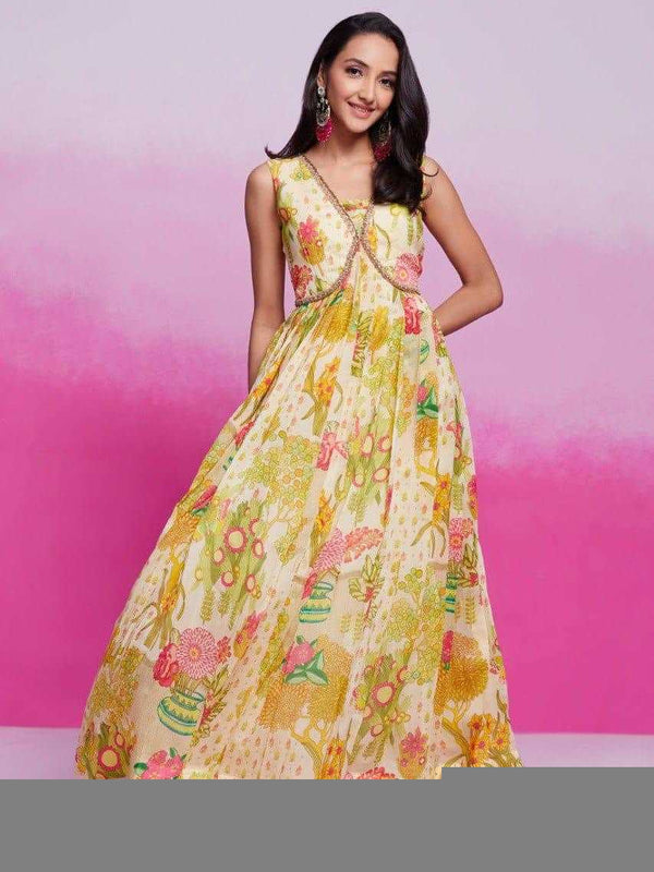 Organza RIN197 New Printed Gown Gowns Wholesale Printed Gowns Fancy Gowns Off-Shoulder Gowns