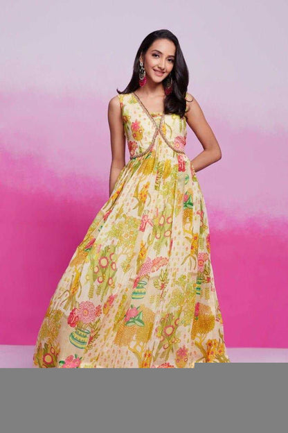 Organza RIN197 New Printed Gown Gowns Wholesale Printed Gowns Fancy Gowns Off-Shoulder Gowns
