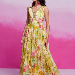 Organza RIN197 New Printed Gown Gowns Wholesale Printed Gowns Fancy Gowns Off-Shoulder Gowns