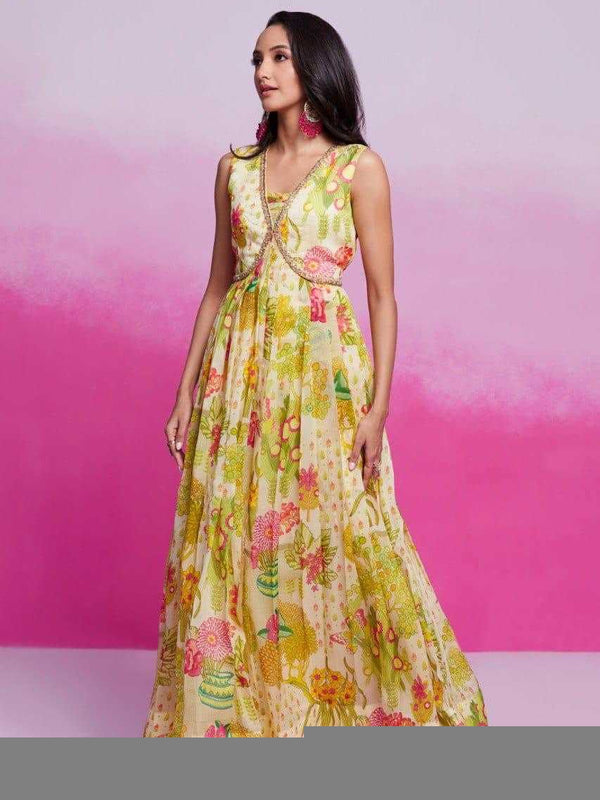 Organza RIN197 New Printed Gown Gowns Wholesale Printed Gowns Fancy Gowns Off-Shoulder Gowns