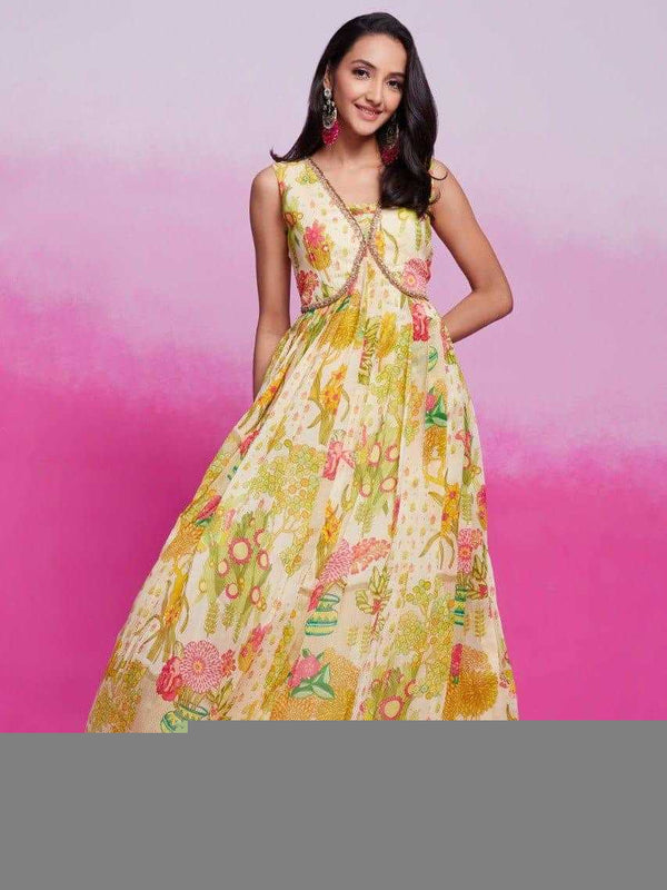 Organza RIN197 New Printed Gown Gowns Wholesale Printed Gowns Fancy Gowns Off-Shoulder Gowns