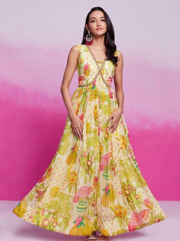 Organza RIN197 New Printed Gown Gowns Wholesale Printed Gowns Fancy Gowns Off-Shoulder Gowns