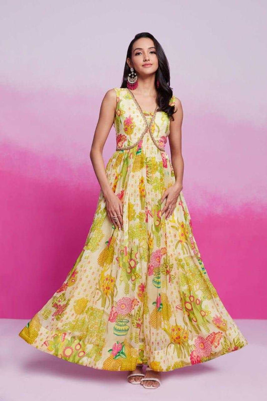 Organza RIN197 New Printed Gown Gowns Wholesale Printed Gowns Fancy Gowns Off-Shoulder Gowns