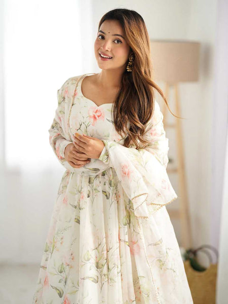 Organza Silk KESH481 PURE SOFT ORGANJA SILK Gowns Wholesale Printed Gowns Fancy Gowns Anarkali Gown Party Gowns Long Gowns