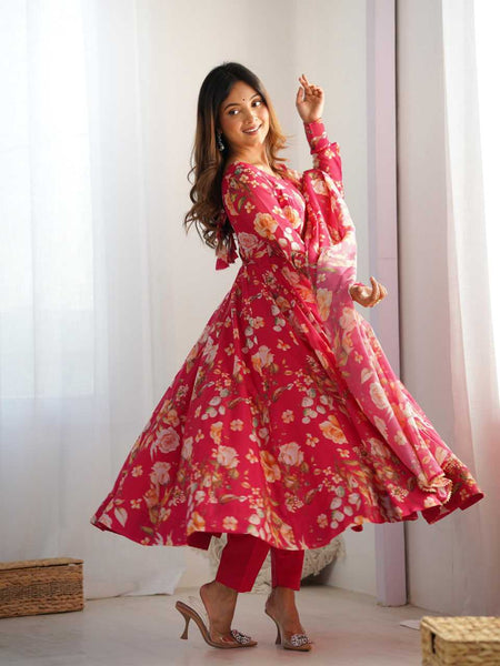 Organza Silk KESH481 PURE SOFT ORGANJA SILK Gowns Wholesale Printed Gowns Fancy Gowns Anarkali Gown Party Gowns Long Gowns