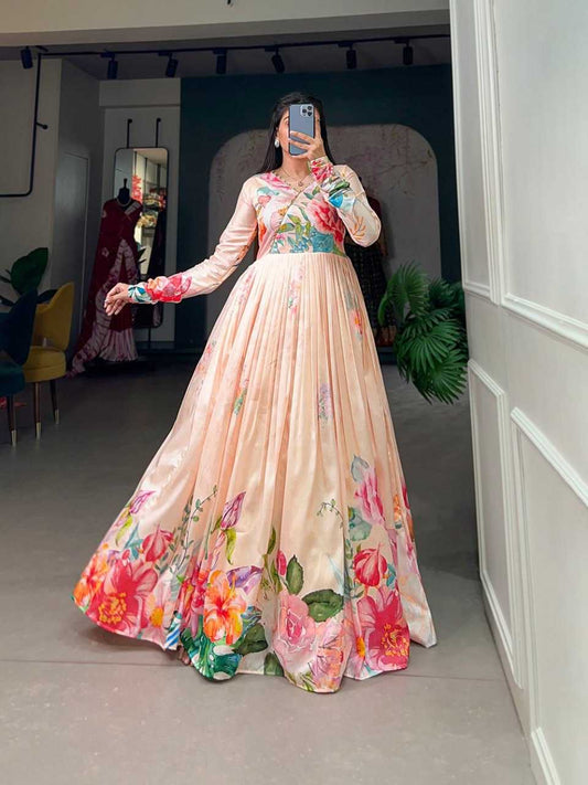 Organza Silk RIN207 3054 Gowns Wholesale Printed Gowns Fancy Gowns Anarkali Gown