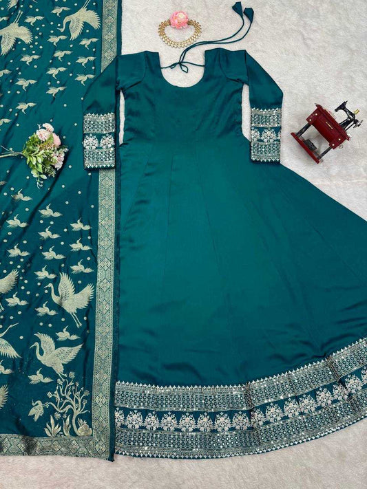 Satin Silk RIN162 SYFF17-5830 Gowns Wedding Collections Festive Collections Wholesale Satin Gowns After-Party Outfits Holi Collections Eid Collections