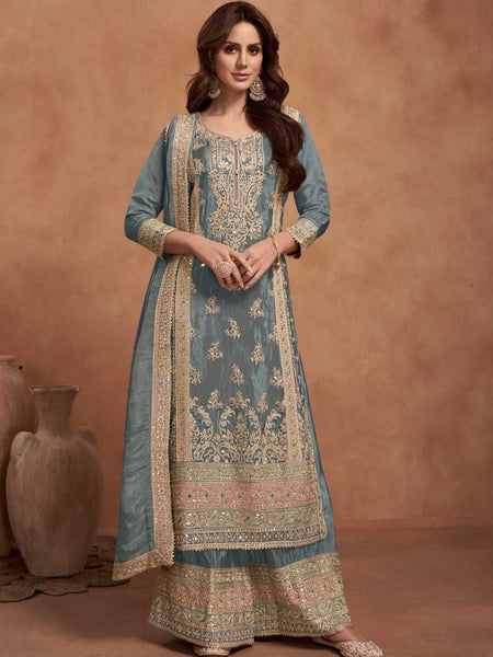 Shimmer silk RIN184 NAZIA Suits & Dresses Wedding Collections Festive Collections Wholesale Embroidery Suits Palazzo Suit Ladies Silk Suit