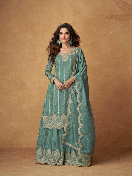Shimmer silk RIN184 SAUMYA Suits & Dresses Wedding Collections Festive Collections Wholesale Palazzo Suit Ladies Silk Suit Designer Suits