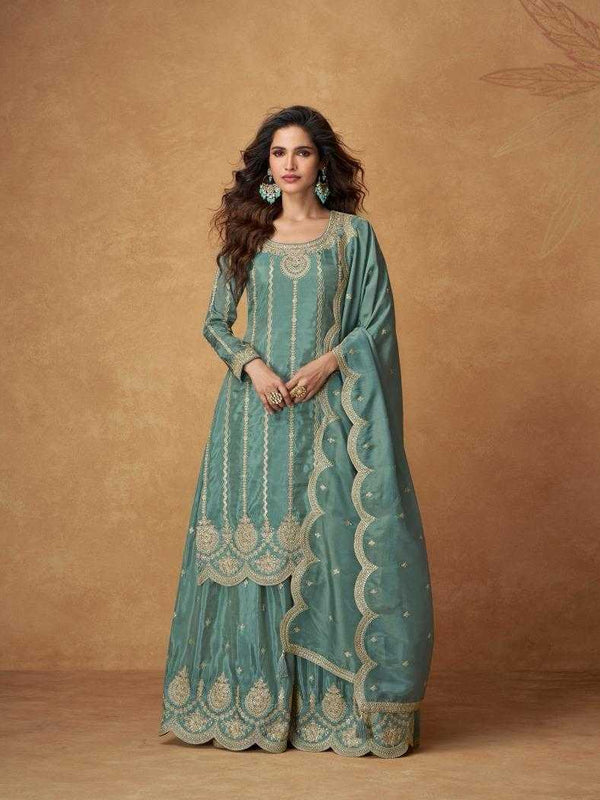 Shimmer silk RIN184 SAUMYA Suits & Dresses Wedding Collections Festive Collections Wholesale Palazzo Suit Ladies Silk Suit Designer Suits