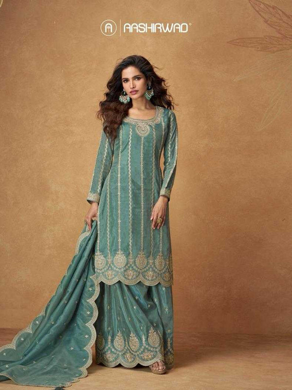 Shimmer silk RIN184 SAUMYA Suits & Dresses Wedding Collections Festive Collections Wholesale Palazzo Suit Ladies Silk Suit Designer Suits