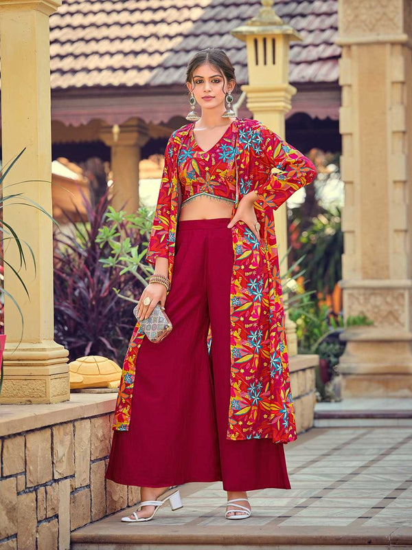Silk RIN197 INDO WESTERN SET Suits & Dresses Wholesale Indo Western Dresses Printed Suits Handwork Suits