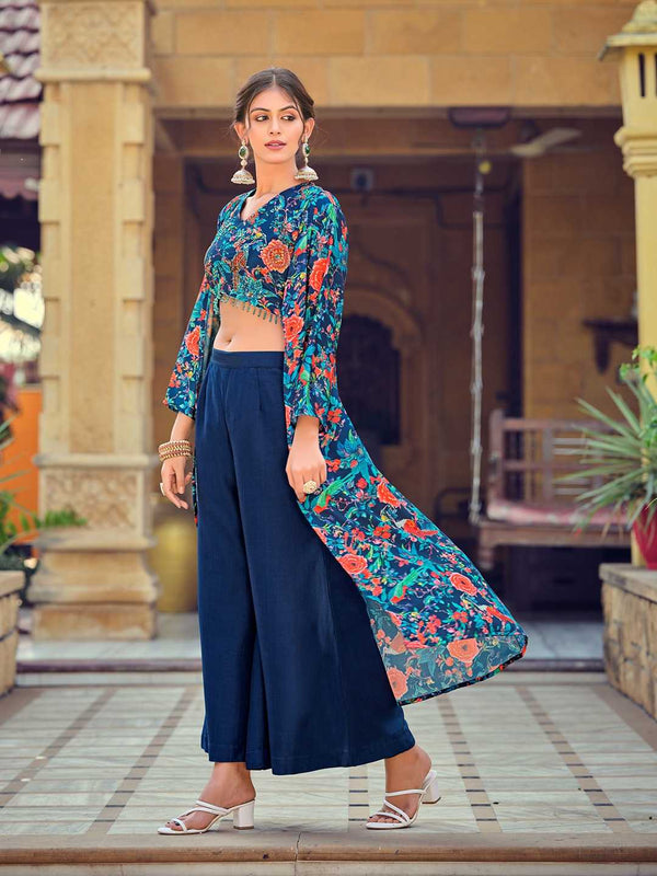 Silk RIN197 INDO WESTERN SET Suits & Dresses Wholesale Indo Western Dresses Printed Suits Handwork Suits