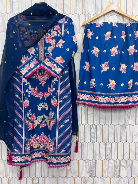 Slub Reyon Suits & Dresses Wholesale Ladies Suits Palazzo Suit Handwork Suits