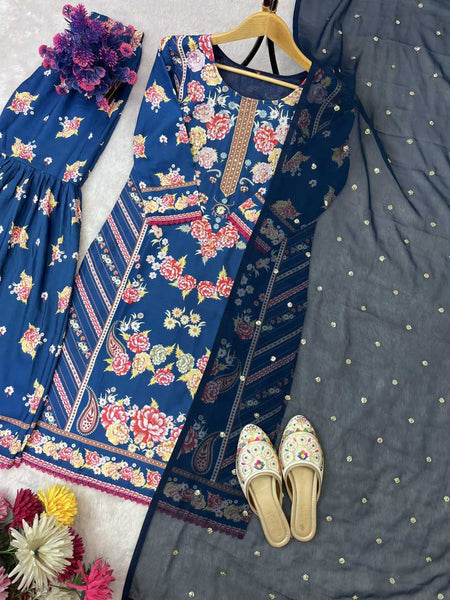 Slub Reyon Suits & Dresses Wholesale Ladies Suits Palazzo Suit Handwork Suits