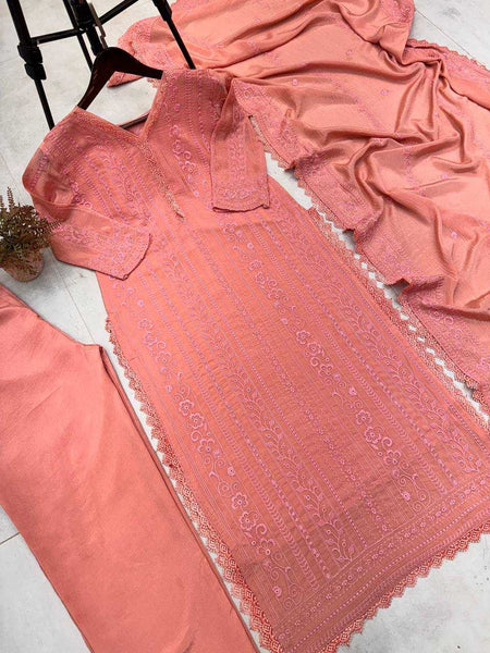 soft chinon RIN110 BE - 322 Suits & Dresses Wholesale Ladies Suits Alia Cut Suits Embroidery Suits