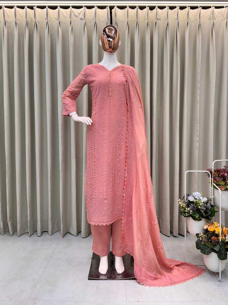 soft chinon RIN110 BE - 322 Suits & Dresses Wholesale Ladies Suits Alia Cut Suits Embroidery Suits