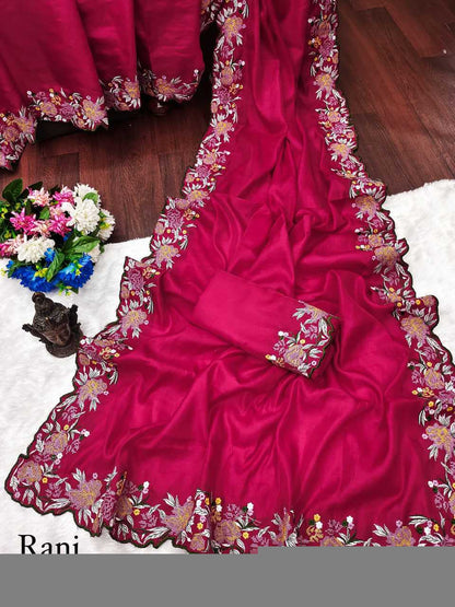 Tussar Silk RIN118 219 Sarees Silk Sarees Festive Collections Wholesale Tussar Silk Sarees Embroidered Sarees Cutwork Saree
