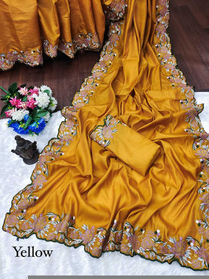Tussar Silk RIN118 219 Sarees Silk Sarees Festive Collections Wholesale Tussar Silk Sarees Embroidered Sarees Cutwork Saree