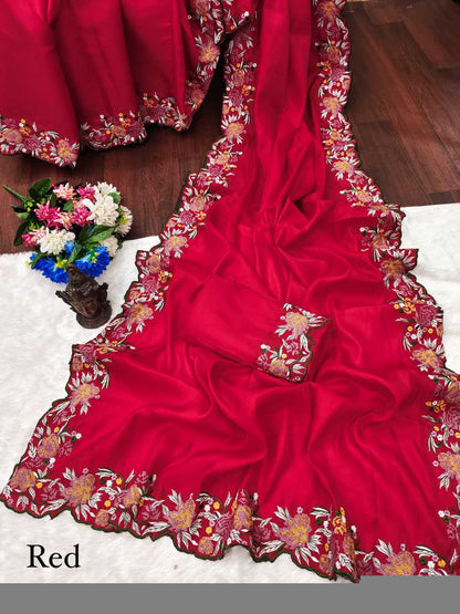 Tussar Silk RIN118 219 Sarees Silk Sarees Festive Collections Wholesale Tussar Silk Sarees Embroidered Sarees Cutwork Saree