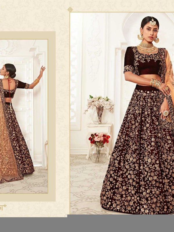 Velvet RIN197 Neo Traditional Vol-2-2726 Lehengas Wedding Collections Festive Collections Wholesale Designer Lehenga Net Fancy Lehenga Velvet Lehenga