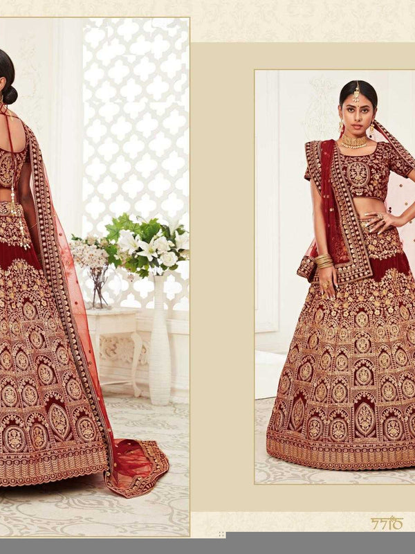 Velvet RIN197 Neo Traditional Vol-2-2726 Lehengas Wedding Collections Festive Collections Wholesale Designer Lehenga Net Fancy Lehenga Velvet Lehenga