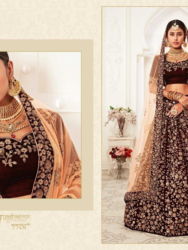 Velvet RIN197 Neo Traditional Vol-2-2726 Lehengas Wedding Collections Festive Collections Wholesale Designer Lehenga Net Fancy Lehenga Velvet Lehenga
