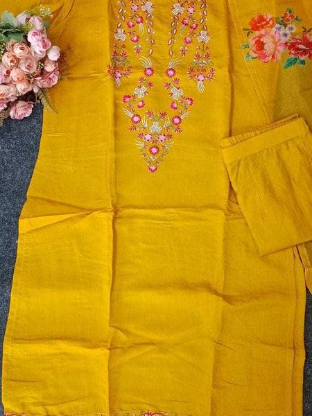 Viscose Chanderi RIN222 SI-141 Suits & Dresses Western Wears Festive Collections Wholesale Ladies Suits Embroidery Suits Chanderi Suit